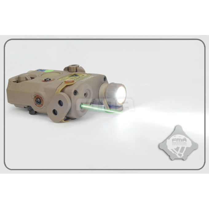 AN/PEQ15 Upgrade Version V2 - bílá LED svítilna + zelený laser s IR krytkami + IR přísvit, pískový
