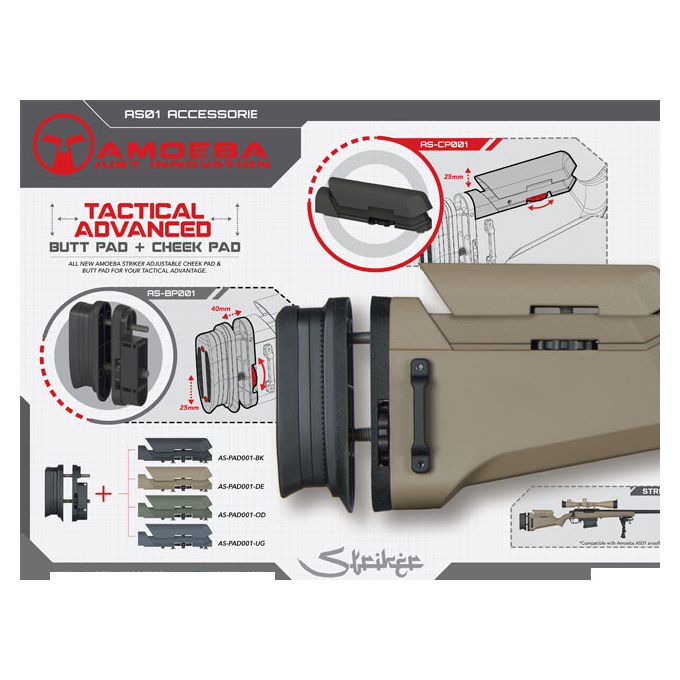 Tactical Advanced Butt pad + cheek pad for Amoeba Striker AS01, Gray