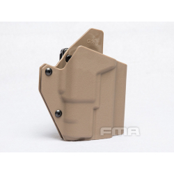 Opaskové plastové pouzdro - holster pro Glock se svítilnou, krátké, pískové