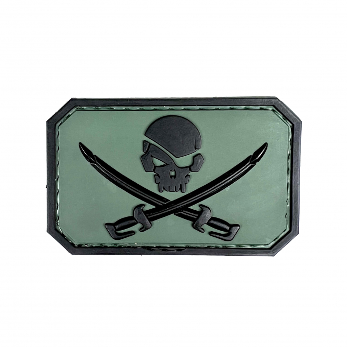 3D gumová nášivka PIRATE SKULL Patch - Zelená