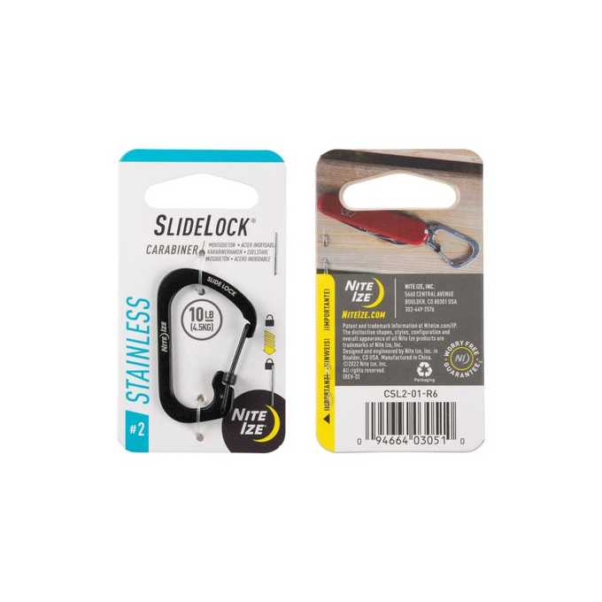 SlideLock Stainless Steel Ocelová karabina s pojistkou, černá - velikost 2