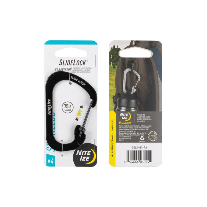 SlideLock Stainless Steel Ocelová karabina s pojistkou, černá, velikost 4