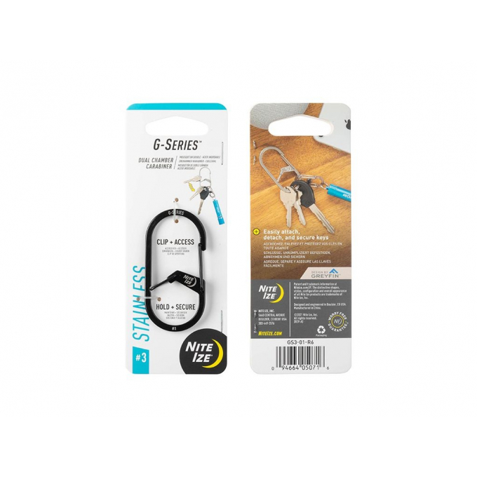 Nerezová dvoukomorová karabina G-series, černá - velikost 3