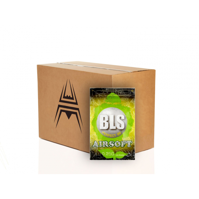 20x BLS airsoftové guličky BIO 0,25g, 4000 BBs (krabica) - Biela