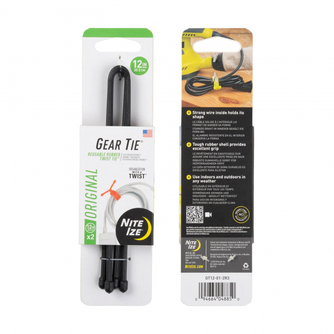 Vázací drát s okem Gear Tie (2ks), černý, délka 12"