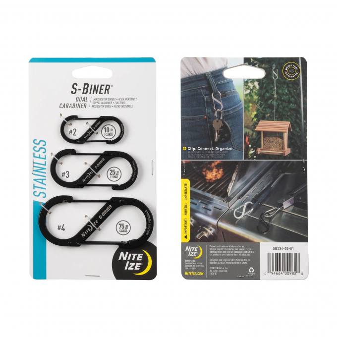 S-BINER® STAINLESS STEEL DUAL CARABINER, black - Combo Set (3pcs)