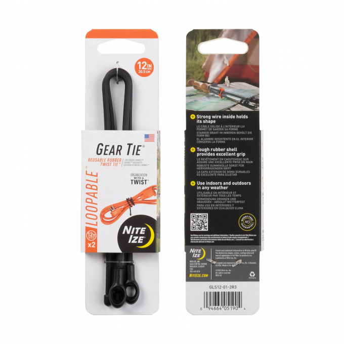 GEAR TIE® LOOPABLE™ TWIST TIE, black - length 12"