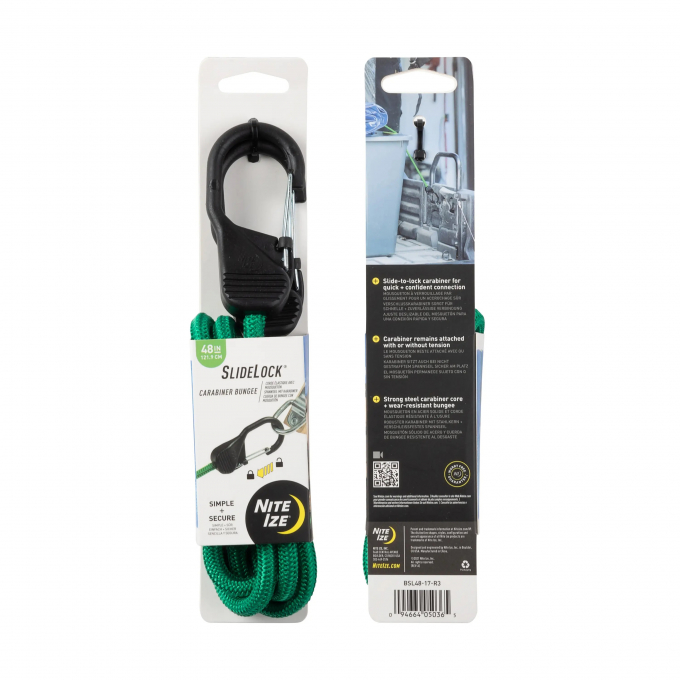 Gumicuk s uzamykací karabinou Nite Ize Slide Lock Carabiner Bunge, zelený