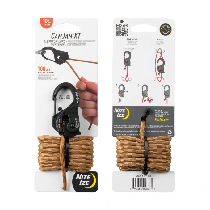 CamJam® XT™ Aluminum Rope Tightener + 5m Paracord, black - large