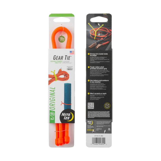 GEAR TIE® REUSABLE RUBBER TWIST TIE™ (2pcs), Orange - length 18"