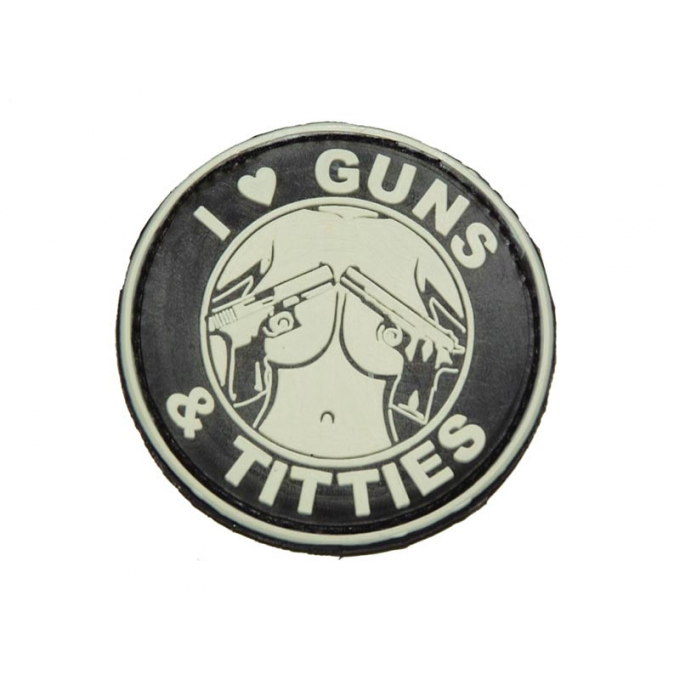3D gumová nášivka I LOVE GUNS AND TITTIES Patch - Černá / bílá