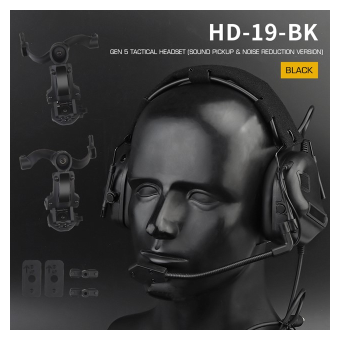 Taktický headset Gen 5 + montáž helmu FAST, černý