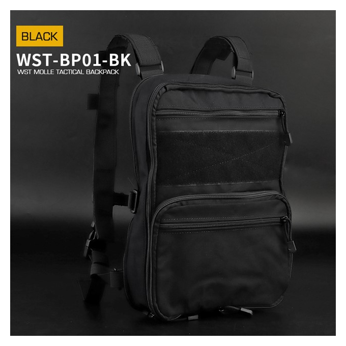 WST MOLLE Tactical FLAT Backpack - Black
