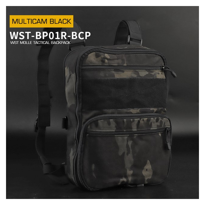 WST MOLLE Tactical FLAT Backpack - MC Black