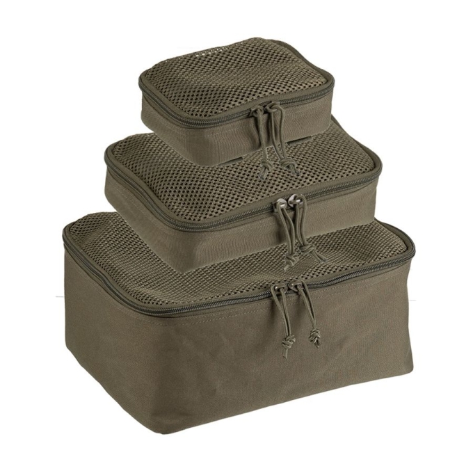 MIL-TEC set MOLLE puzdier na zips so sieťkou, 3 kusy - Zelená