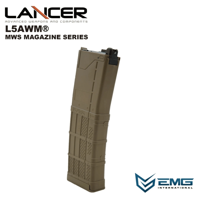 Angry Gun Lancer L5AWM V2 Gas Magazine for TM MWS, 35 BBs - Tan