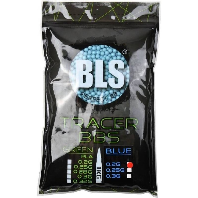 BLS airsoftové nasvětlovací kuličky TRACER 0,20g, 5000 BBs – Modrá