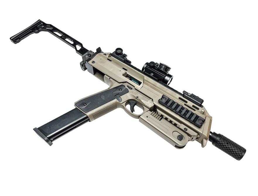 Ukázka AP7 konverze s nainstalovaným adaptérem a tlumičem