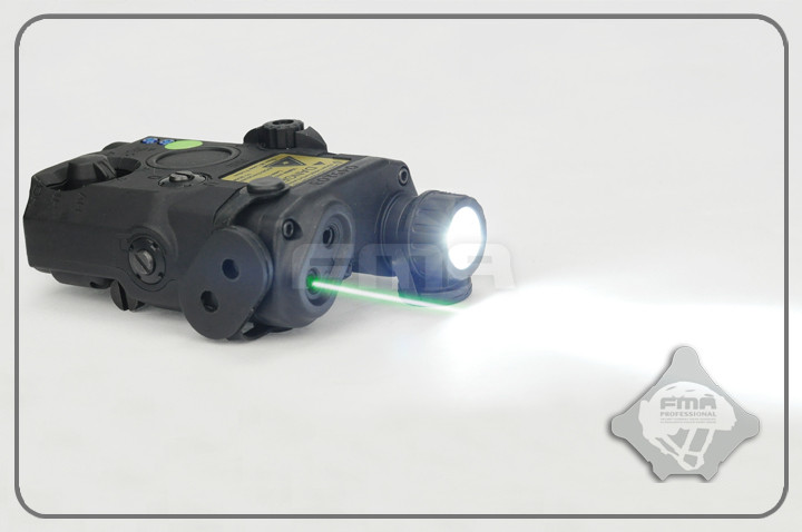 Levně FMA AN/PEQ15 Upgrade Version V2 - bílá LED svítilna + zelený laser s IR krytkami + IR přísvit, černý