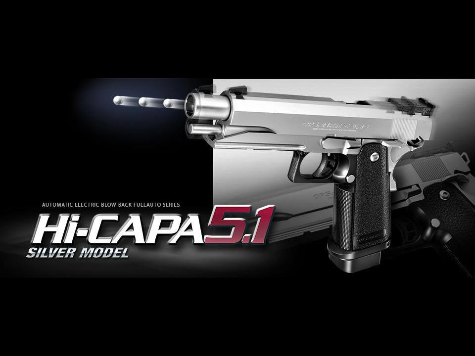 Tokyo Marui TM AAA bateriová pistole Hi-Capa 5.1, blowback (EBB) - Stříbrná