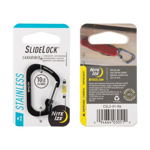 SlideLock Stainless Steel Ocelová karabina s pojistkou, černá - velikost 2