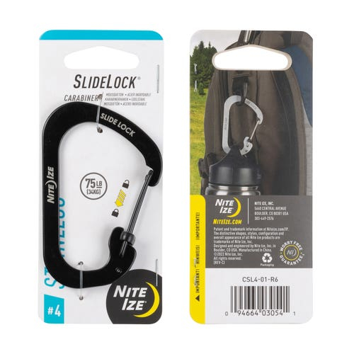 SlideLock Stainless Steel Ocelová karabina s pojistkou, černá - velikost 4