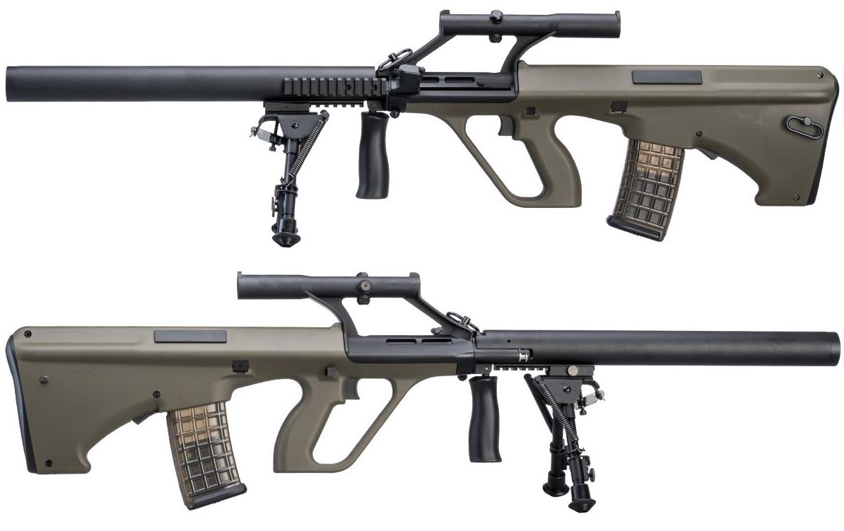 Snow Wolf Steyr Aug + tlumič + optika + dvojnožka  - zelený