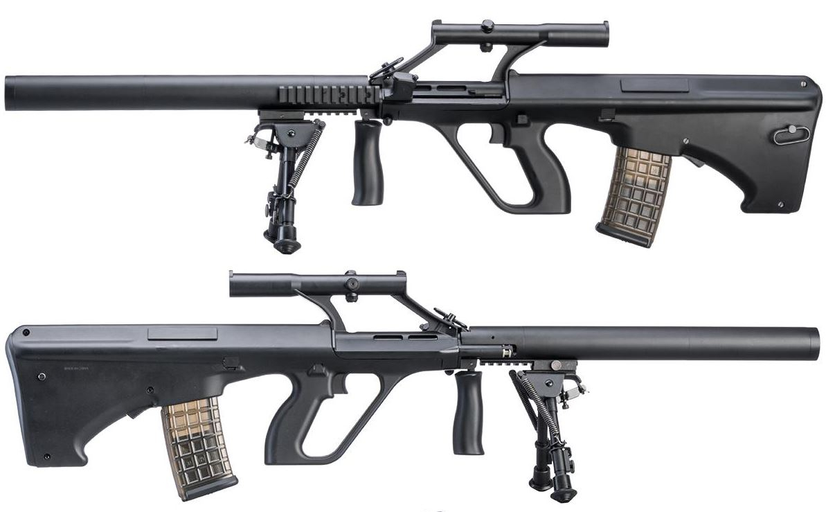 Snow Wolf Steyr Aug + tlumič + optika + dvojnožka  - černý