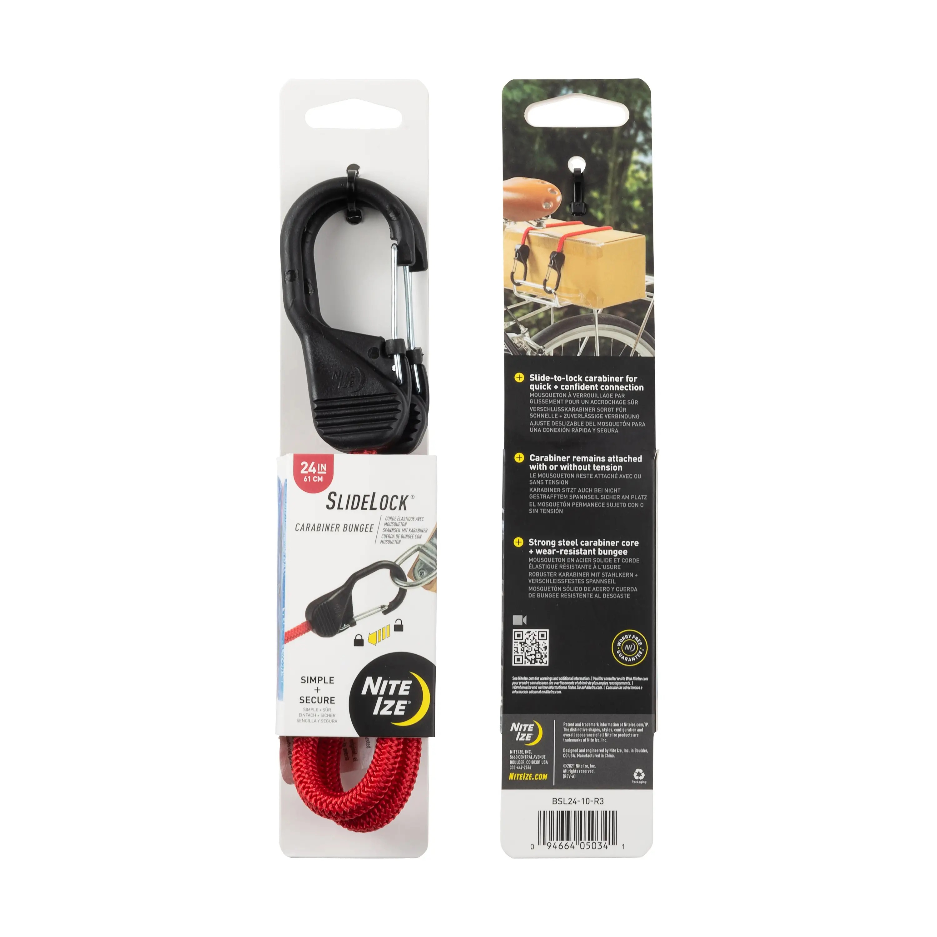 Gumicuk s uzamykací karabinou Nite Ize Slide Lock Carabiner Bunge - červený