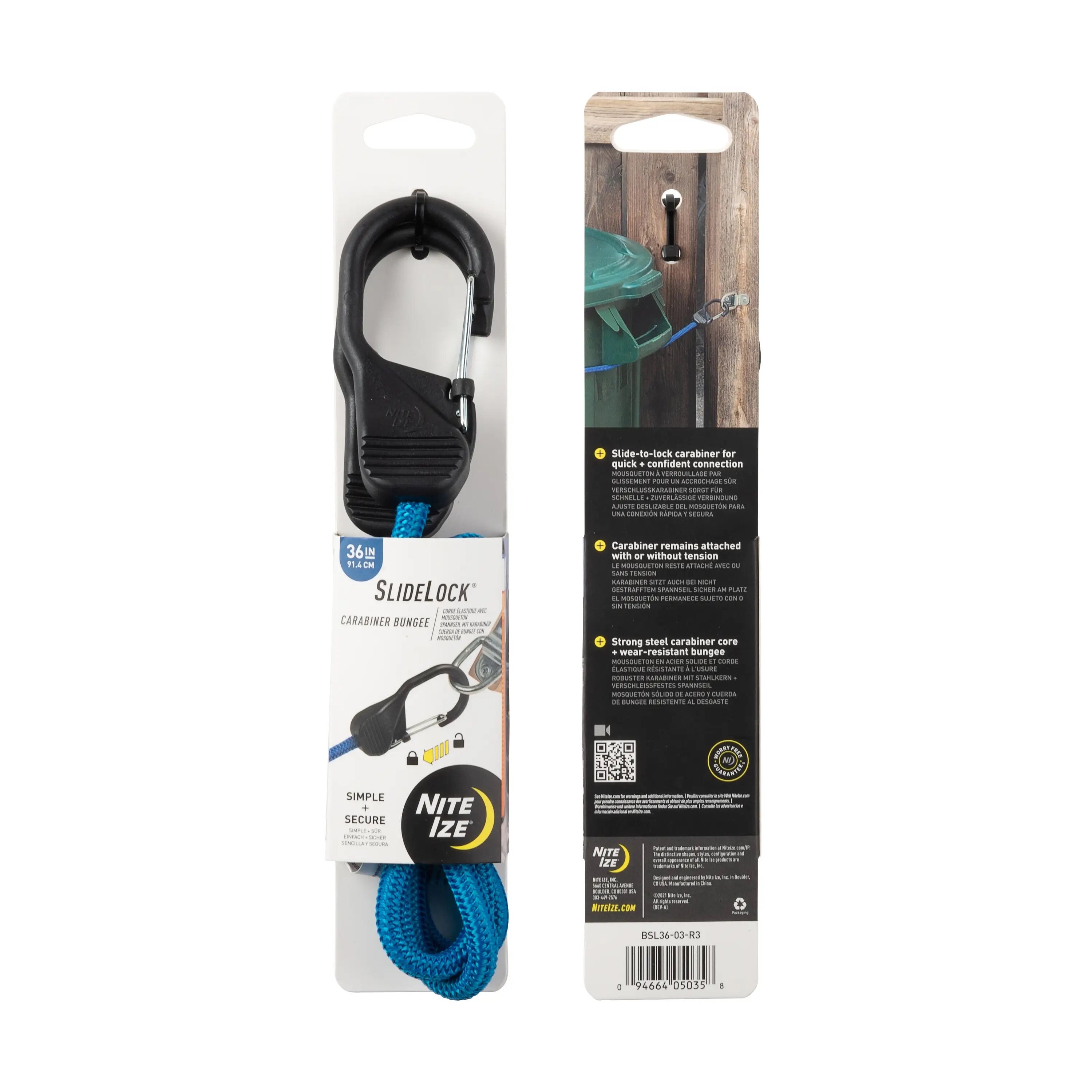 Gumicuk s uzamykací karabinou Nite Ize Slide Lock Carabiner Bunge - modrý