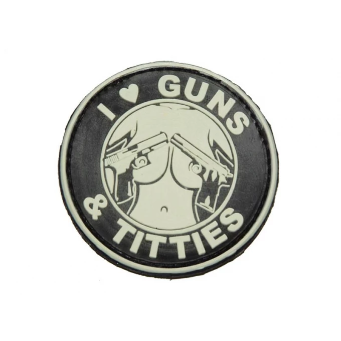 Patch PVC Phosphorescent – I Love Guns & Titties, 60 Mm, Pour Airsoft, Paintball, BDU