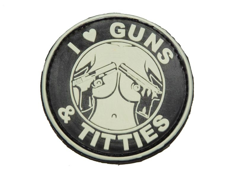 3D gumová nášivka I LOVE GUNS AND TITTIES Patch - Černá / bílá