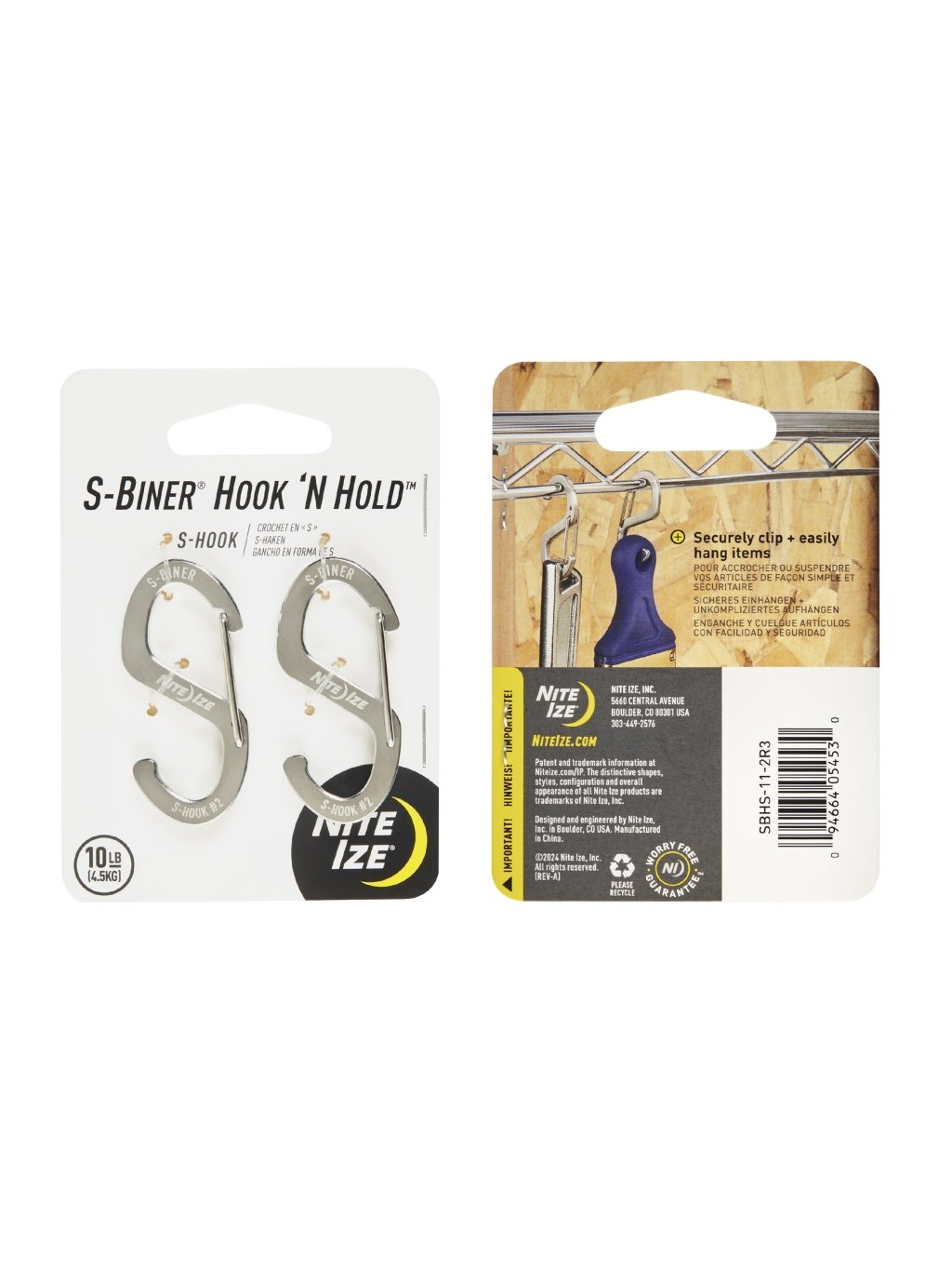 Karabina s háčkem S-Biner(R) Hook 'N Hold(TM), malá - Stříbrná (2 ks)