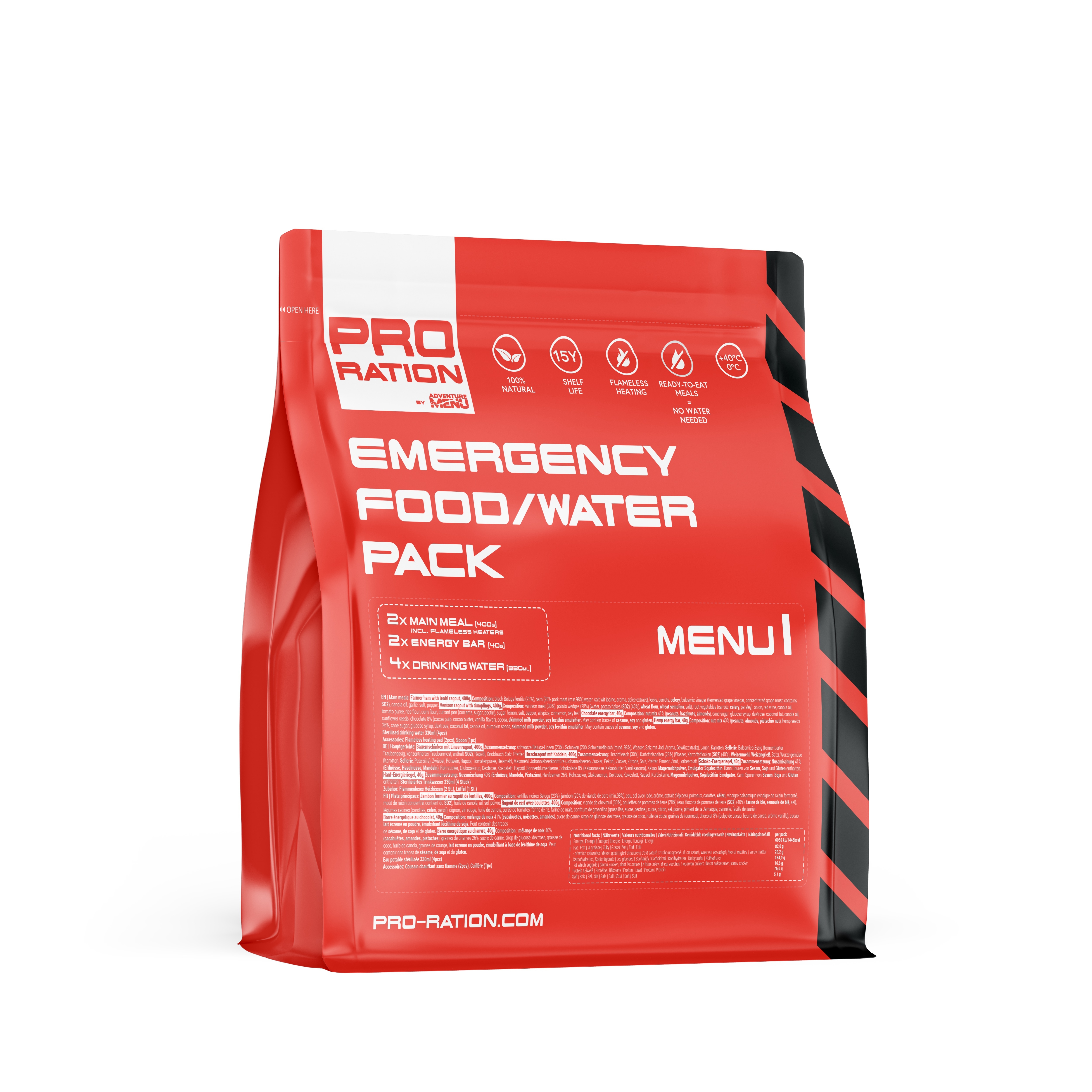 PRO-RATION MRE Emergency Food / Water Pack – Menu VEGE