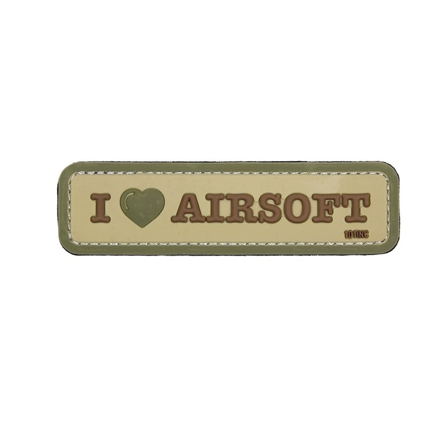 101INC 3D gumová nášivka I LOVE AIRSOFT - Coyote
