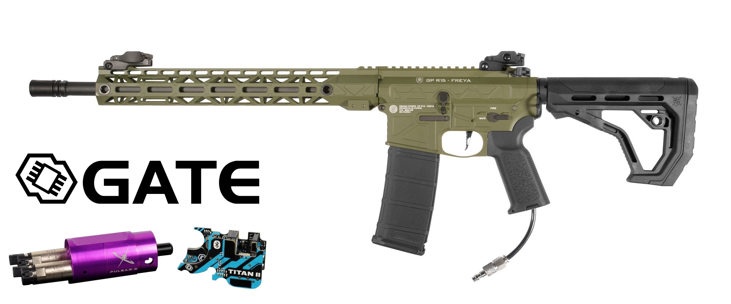 Delta Armory GP FREYA R15 M-LOK 14" HPA Pulsar D, TITAN II - Zelená