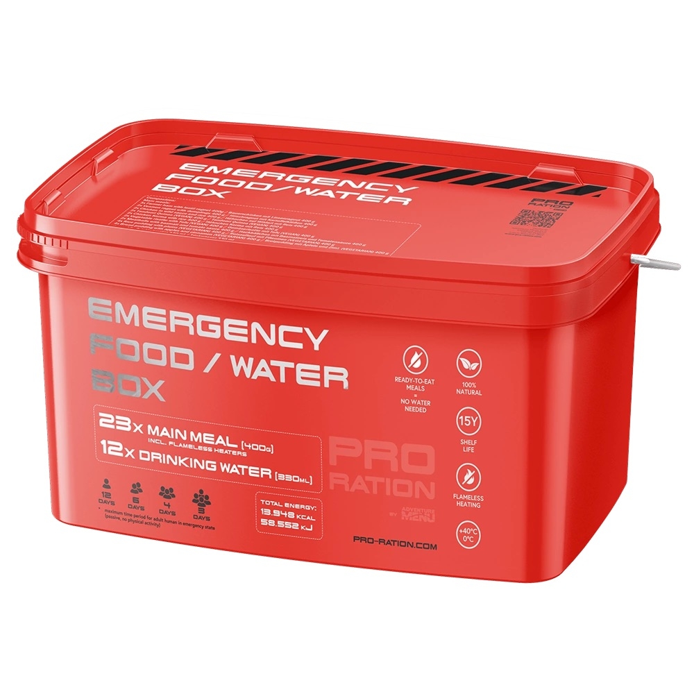 PRO-RATION nouzové balení potravin EMERGENCY BOX (jídlo a voda) – 23 porcí