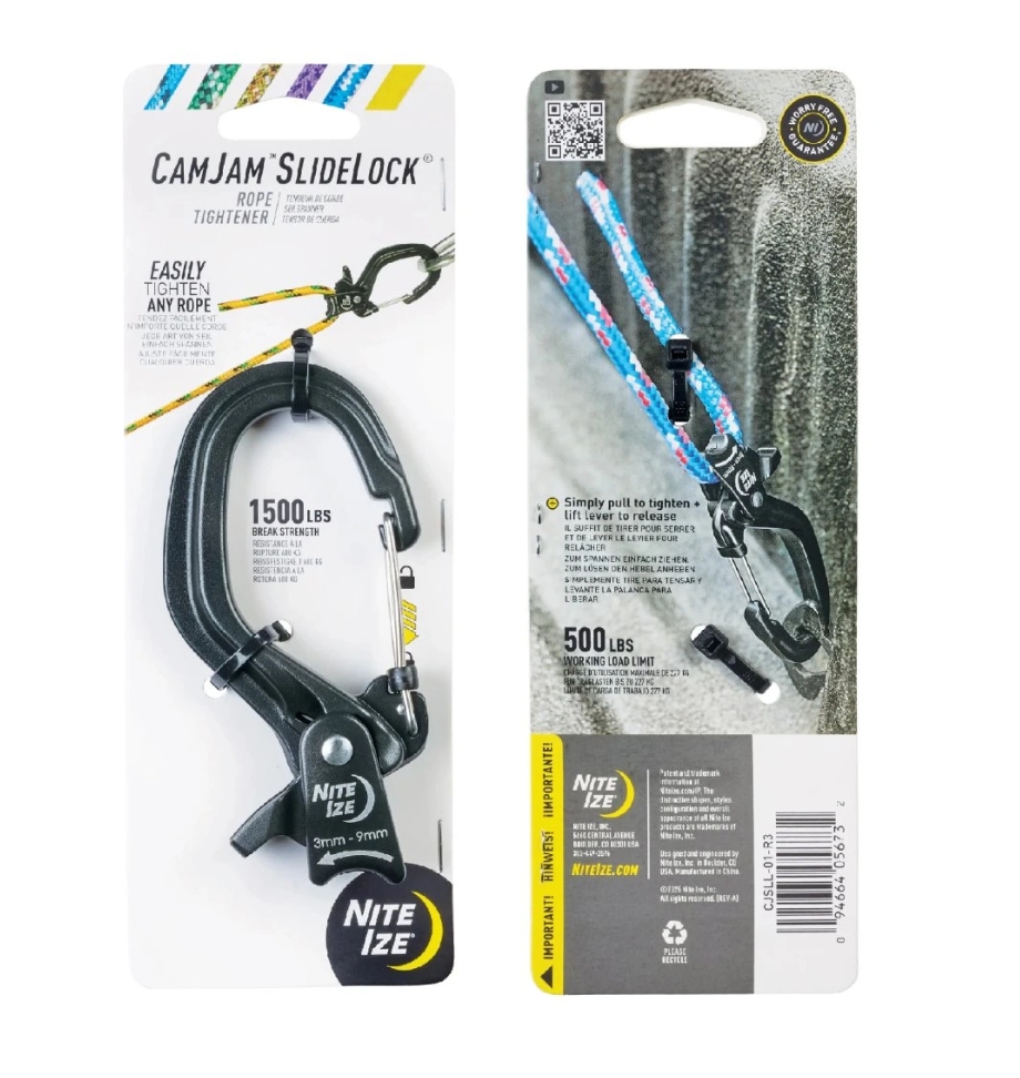 NITE IZE upínací karabina CamJam(TM) SlideLock(R) Rope Tightener, vel. L - Černá