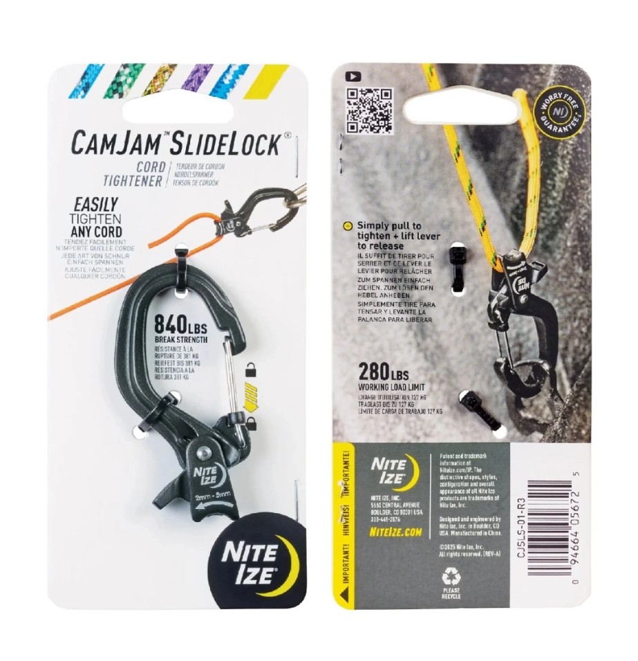 NITE IZE upínací karabina CamJam(TM) SlideLock(R) Rope Tightener, vel. S - Černá