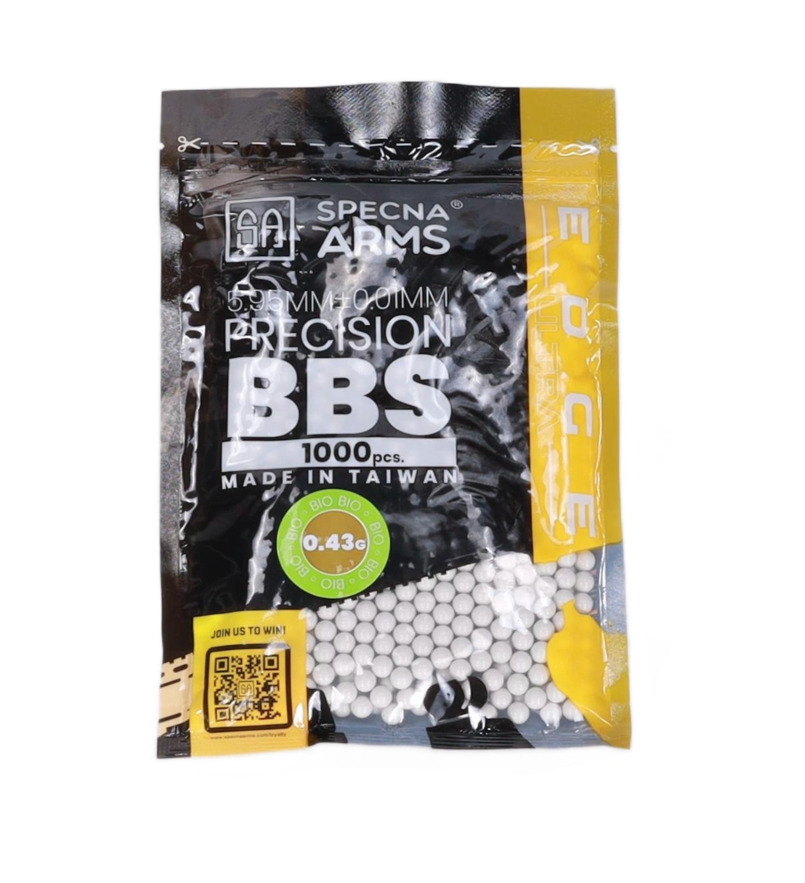 SA BIO kuličky EDGE ULTRA(TM) 0,43g, 1000 BBs (sáček) – Bílá