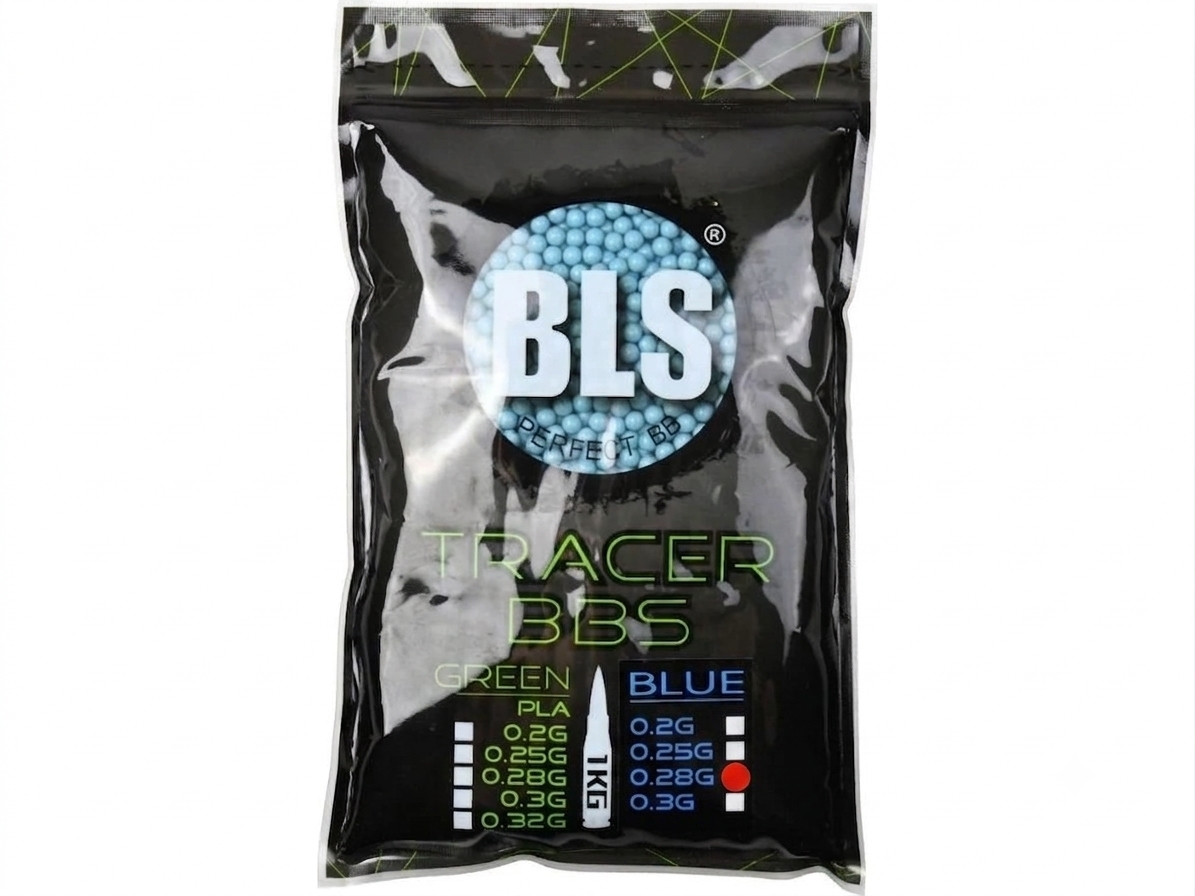 BLS airsoftové nasvětlovací kuličky TRACER 0,28g, 3500 BBs – Modrá